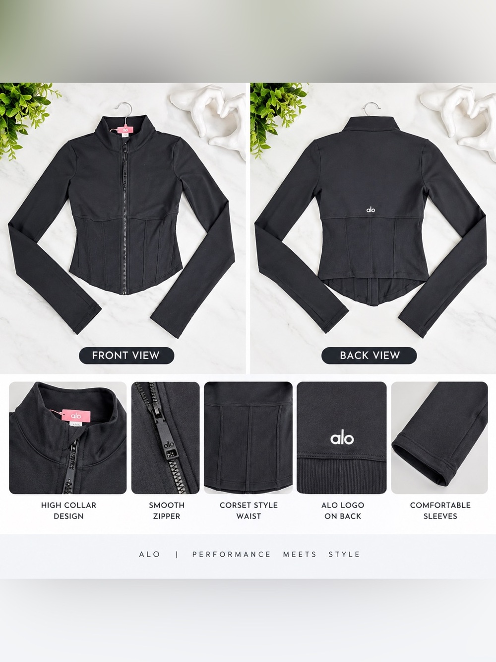 ✨ Alo Yoga Airbrush Corset Full Zip Jacket in Black ✨